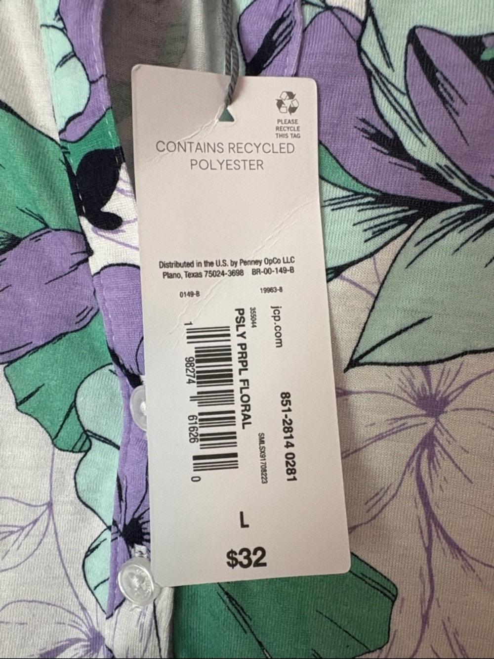 Liz Claiborne Purple & Mint Floral Sleeveless Henley Top Size L - Picture 5 of 9